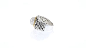 9.5-10mm Cultured Button Pearl Ring in Two-Tone Sterling Silver
