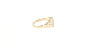 Single Initial 14kt Yellow Gold Floral Signet Ring