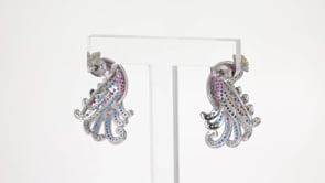 1.42 ct. t.w. CZ and Multi-Gem Peacock Earrings in Sterling Silver