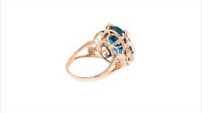 10.00 Carat London Blue Topaz Ring with Blue and White Diamond Accents in 14kt Rose Gold