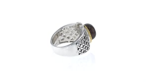 9.5-10mm Black Cultured Button Pearl Ring in Two-Tone Sterling Silver