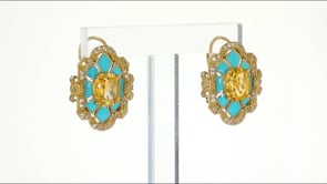 Citrine and White Topaz Earrings with Blue Enamel in 18kt Gold Over Sterling