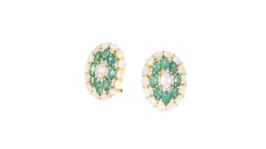 Opal, 3.50 ct. t.w. Emerald and .30 ct. t.w. Diamond Earrings in 18kt Yellow Gold