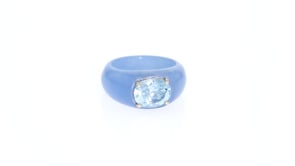 3.20 Carat Blue Topaz and Blue Jade Ring with 14kt Yellow Gold