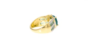 3.70 ct. t.w. Emerald and .40 ct. t.w. White Topaz Ring in 18kt Gold Over Sterling