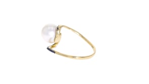 10-10.5mm Cultured Pearl and .10 ct. t.w. Sapphire Ring in 14kt Yellow Gold
