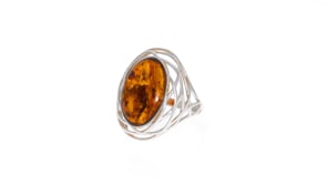 Oval Amber Openwork Ring in Sterling Silver