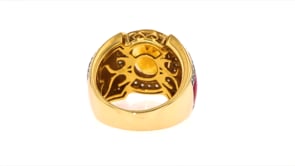 3.20 Carat Citrine and .30 ct. t.w. White Topaz Ring with Red Enamel in 18kt Gold Over Sterling