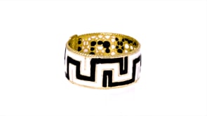 Italian Black and White Enamel Greek Key Ring in 14kt Yellow Gold