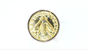 Italian Replica Lira Bee Coin Ring in Sterling Silver and 18kt Gold Over Sterling