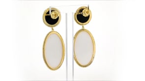 White Agate, Black Onyx and 2.10 ct. t.w. White Topaz Drop Earrings in 18kt Gold Over Sterling