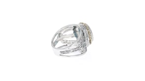 5.00 Carat Blue Topaz Openwork Ring in Sterling Silver and 14kt Yellow Gold