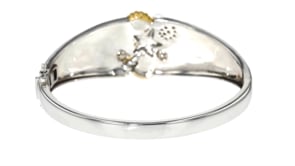 Pearl and White Topaz Sea Life Bangle Bracelet in Sterling Silver and 18kt Gold Over Sterling