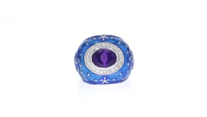 Blue Enamel Star Ring with 2.00 Carat Amethyst and .30 ct. t.w. White Topaz in Sterling Silver