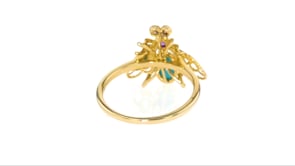 Turquoise and .10 Carat Amethyst Bee Ring with Brown Diamond Accents in 14kt Yellow Gold