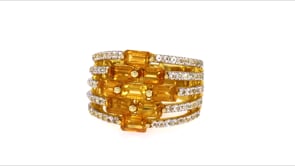 3.40 ct. t.w. Citrine and .60 ct. t.w. White Topaz Multi-Row Ring in 18kt Gold Over Sterling