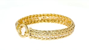 1.40 ct. t.w. CZ Two-Row Wheat Chain Bracelet in 18kt Gold Over Sterling