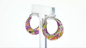 Multicolored Enamel Hoop Earrings with White Topaz Accents in Sterling Silver. 78