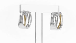 1.00 ct. t.w. Diamond Highway Hoop Earrings in Sterling Silver and 14kt Yellow Gold. 34