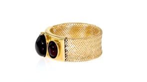 Italian 1.20 ct. t.w. Garnet Mesh Ring in 14kt Yellow Gold