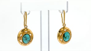 Turquoise Drop Earrings with White Zircon Accents in 18kt Gold Over Sterling