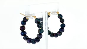 4-5mm Black Cultured Pearl Hoop Earrings in 14kt Yellow Gold. 78