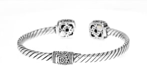 Sterling Silver with 14kt Yellow Gold Bali-Style Flower Cuff Bracelet