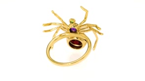 Garnet and Amethyst Spider Ring with Tsavorite Accent in 18kt Gold Over Sterling