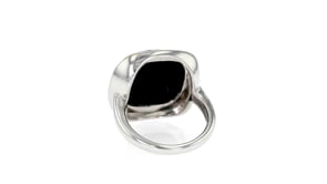 Black Agate Ring in Sterling Silver with 14kt Gold