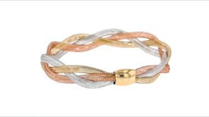 Italian 14kt Tri-Colored Gold Braided Mesh Bangle Bracelet