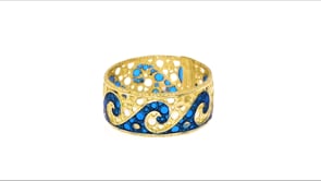 Italian 14kt Yellow Gold Wave Ring with Blue Enamel