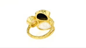 8mm Cultured Pearl, Black Onyx and Moonstone Ring in 18kt Gold Over Sterling