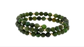 Green Jade Bead Wrap Bracelet with 14kt Yellow Gold