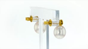 8.5-9mm Cultured Pearl Earrings with Diamond Accents in 14kt Yellow Gold