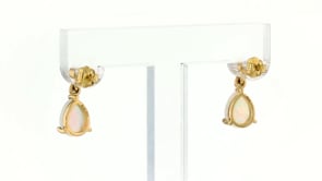 Ethiopian Opal Drop Earrings with Diamond Accents in 14kt Yellow Gold