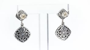 Sterling Silver and 18kt Yellow Gold Bali-Style Flower Drop Earrings
