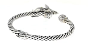 Sterling Silver Bali-Style Elephant Bangle Bracelet with 18kt Yellow Gold