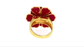 Italian Red Enamel Flower Ring in 18kt Gold Over Sterling