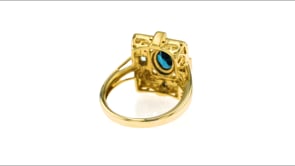London and Sky Blue Topaz and Black Enamel Ring with Diamond Accents in 14kt Yellow Gold