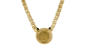 Italian 18kt Gold Over Sterling Replica Lira Coin Byzantine Necklace
