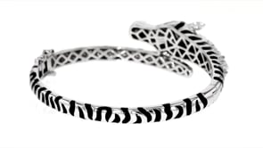10 ct. t.w. White Topaz and Black Enamel Zebra Bangle Bracelet in Sterling Silver