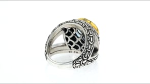 2.40 Carat Sky Blue Topaz Scrollwork Ring in Sterling Silver and 18kt Yellow Gold