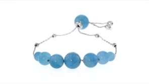28.45 ct. t.w. Graduated Aquamarine Bead Bolo Bracelet in Sterling Silver