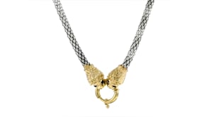 18kt Gold Over Sterling and Sterling Silver Double Lion Head Necklace