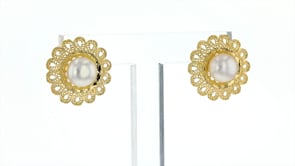 Italian 7.5mm Cultured Pearl Flower Stud Earrings in 18kt Yellow Gold