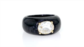 Black Jade and 3.00 Carat White Topaz Ring with 14kt Yellow Gold