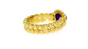 Italian 10x8mm Lapis Double-Row Beaded Ring in 18kt Gold Over Sterling