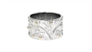 Sterling Silver Wide Scroll Ring with 14kt Yellow Gold