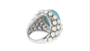 Cultured Pearl and 8.50 Carat Aquamarine Ring in Sterling Silver