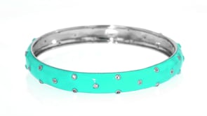 40 ct. t.w. White Topaz and Turquoise Enamel Polka Dot Bangle Bracelet in Sterling Silver